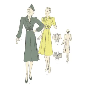 1930s Pattern Classic Frock Dress - Bust 34" (86.4cm)
