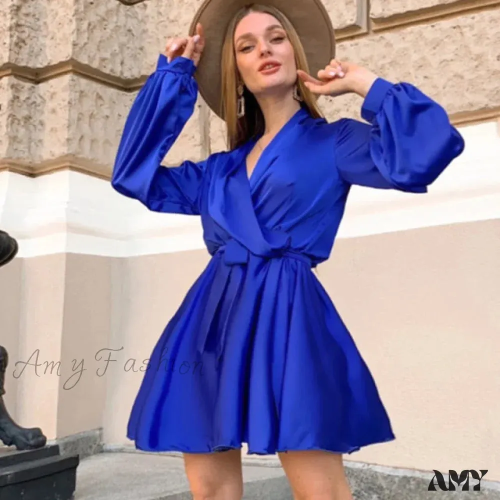 Amy Fashion - Lantern Sleeve Elegant Fashion Dress