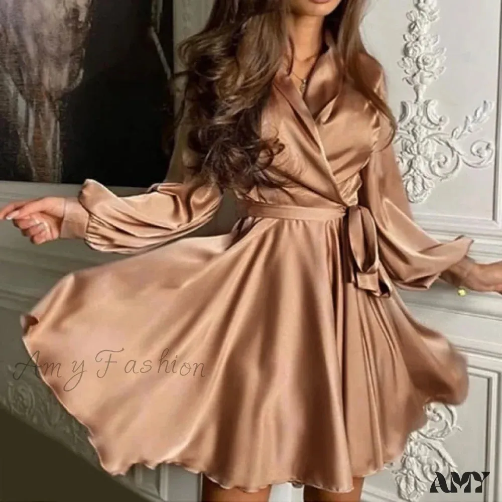 Amy Fashion - Lantern Sleeve Elegant Fashion Dress