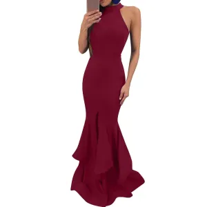 Bare Shoulder Solid Color Split Women Long Mermaid Party Dress