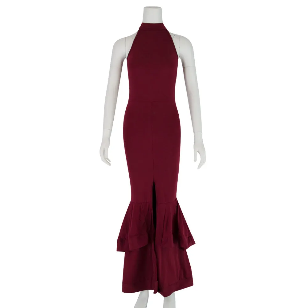 Bare Shoulder Solid Color Split Women Long Mermaid Party Dress