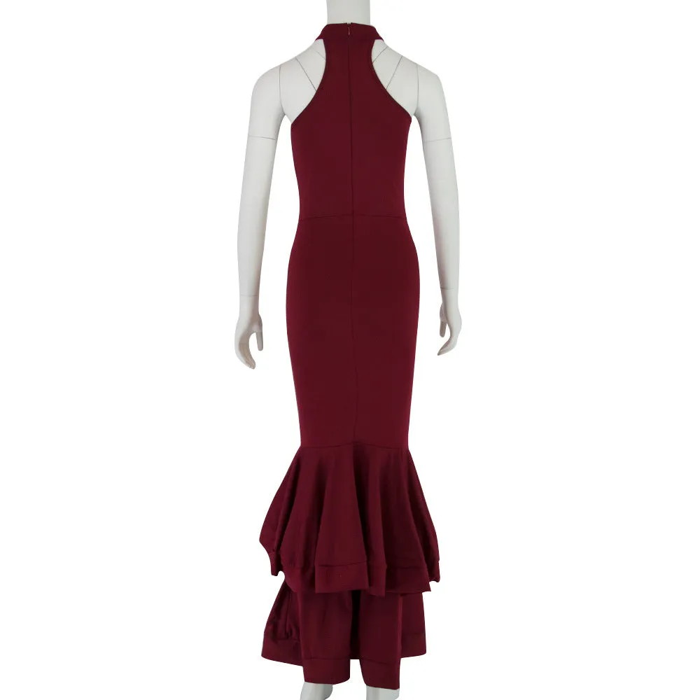 Bare Shoulder Solid Color Split Women Long Mermaid Party Dress
