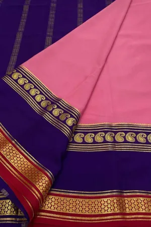 Beautiful Pink Handloom Mysore Pure Crepe Silk Saree