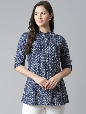 Blue Rayon Printed Top