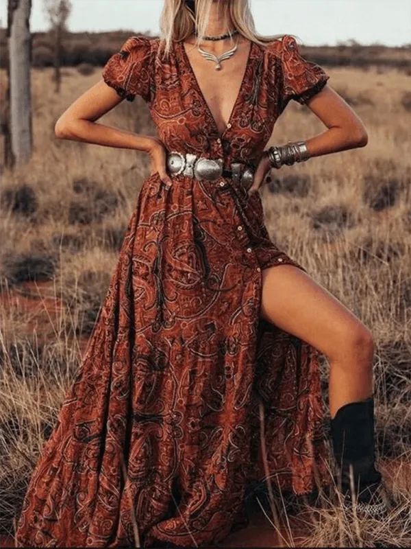 Bohemian Paisley V-Neck Summer Dress for Women - Lightweight and Breezy Design