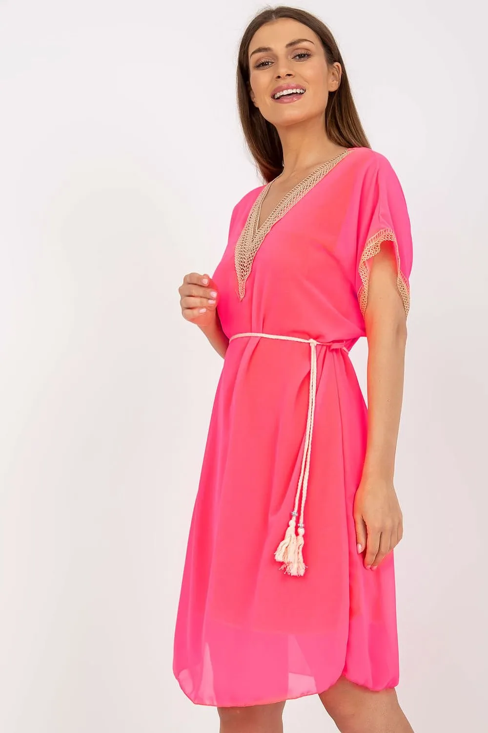 Chic Heart Neckline Daydress with Elegant Openwork Details: Italy Moda Collection