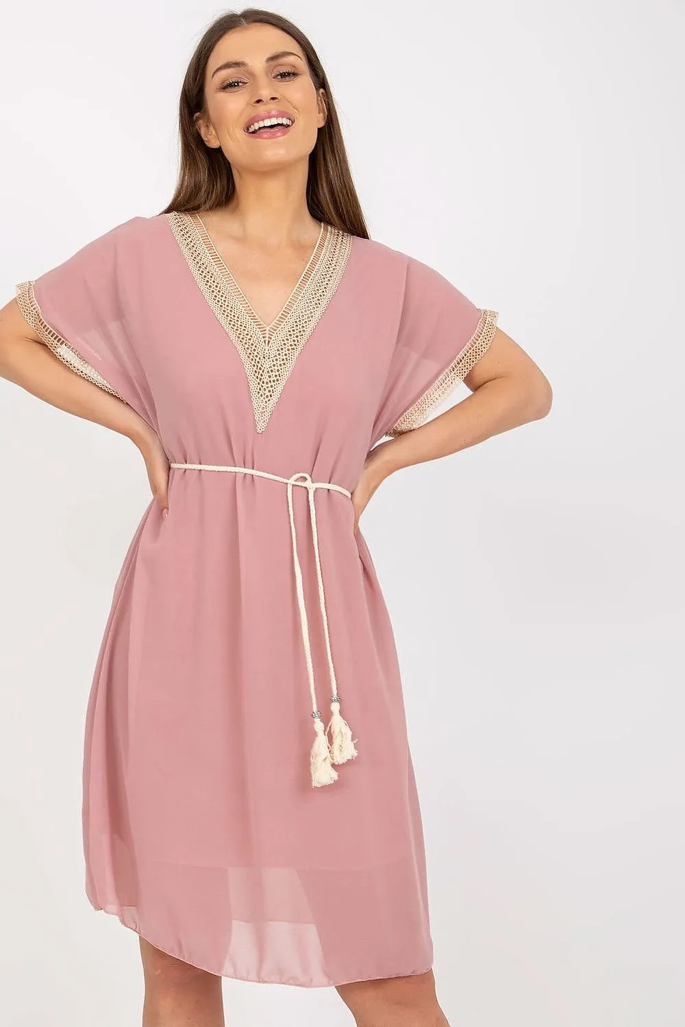 Chic Heart Neckline Daydress with Elegant Openwork Details: Italy Moda Collection