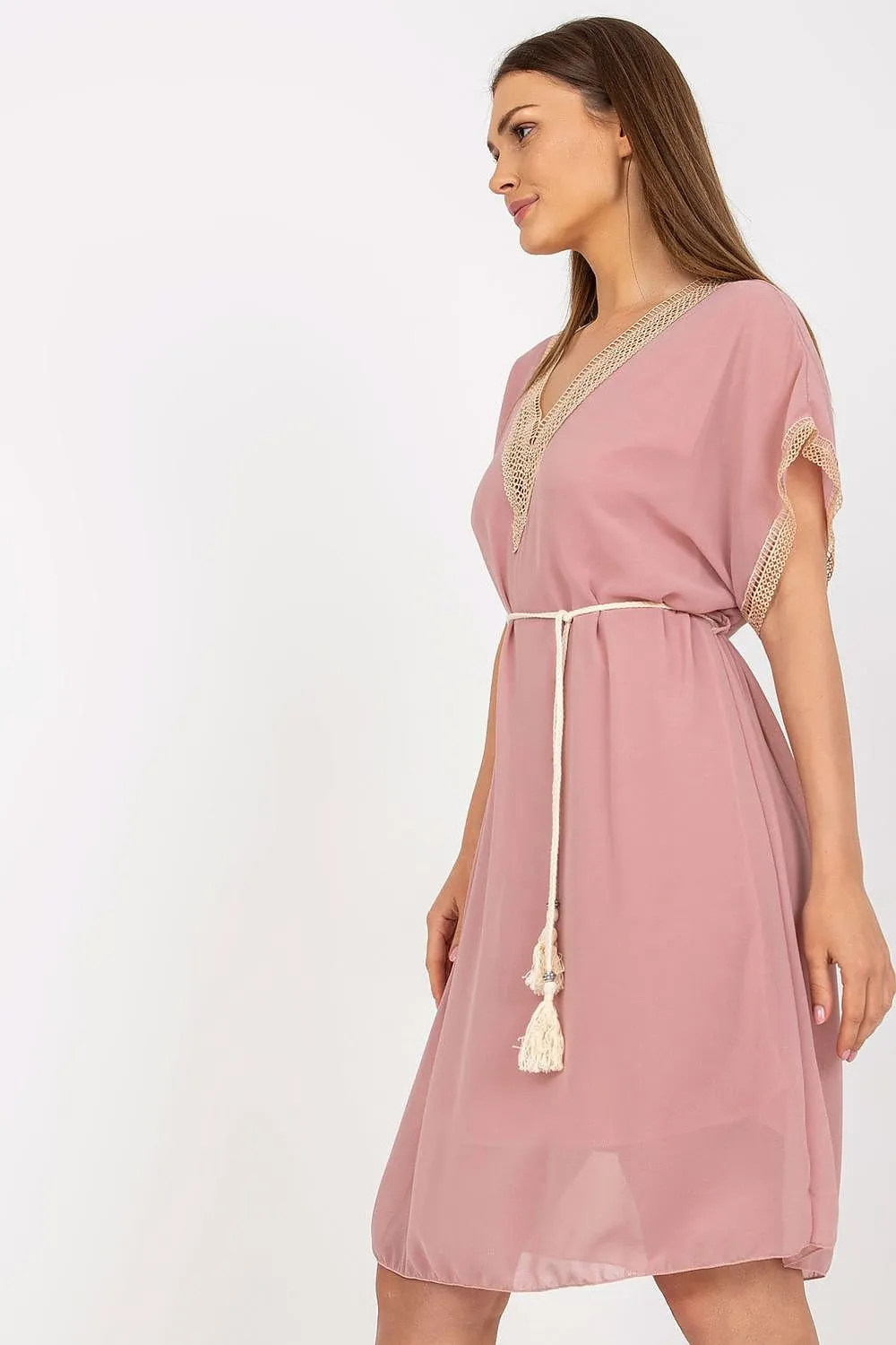 Chic Heart Neckline Daydress with Elegant Openwork Details: Italy Moda Collection