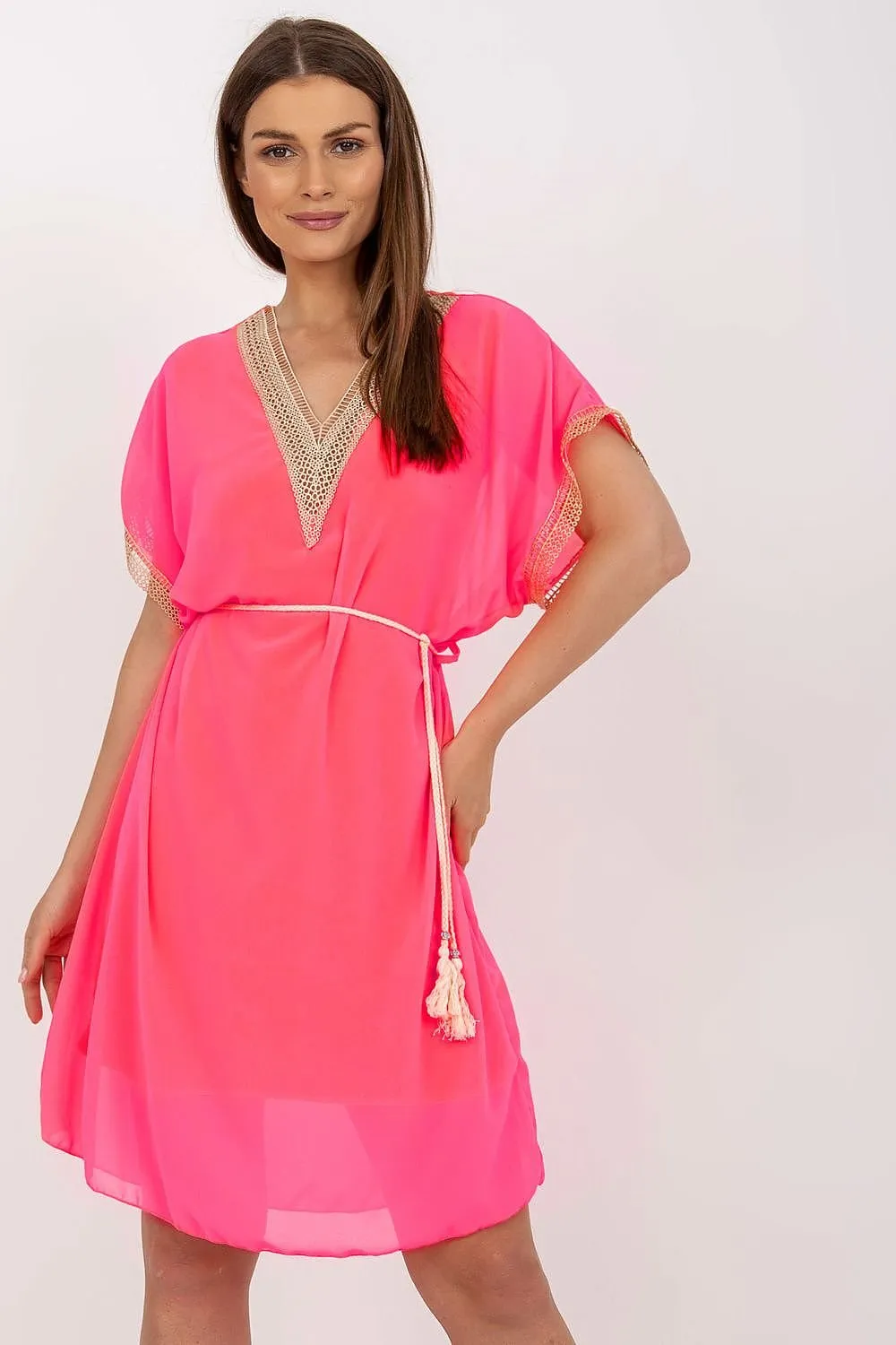 Chic Heart Neckline Daydress with Elegant Openwork Details: Italy Moda Collection