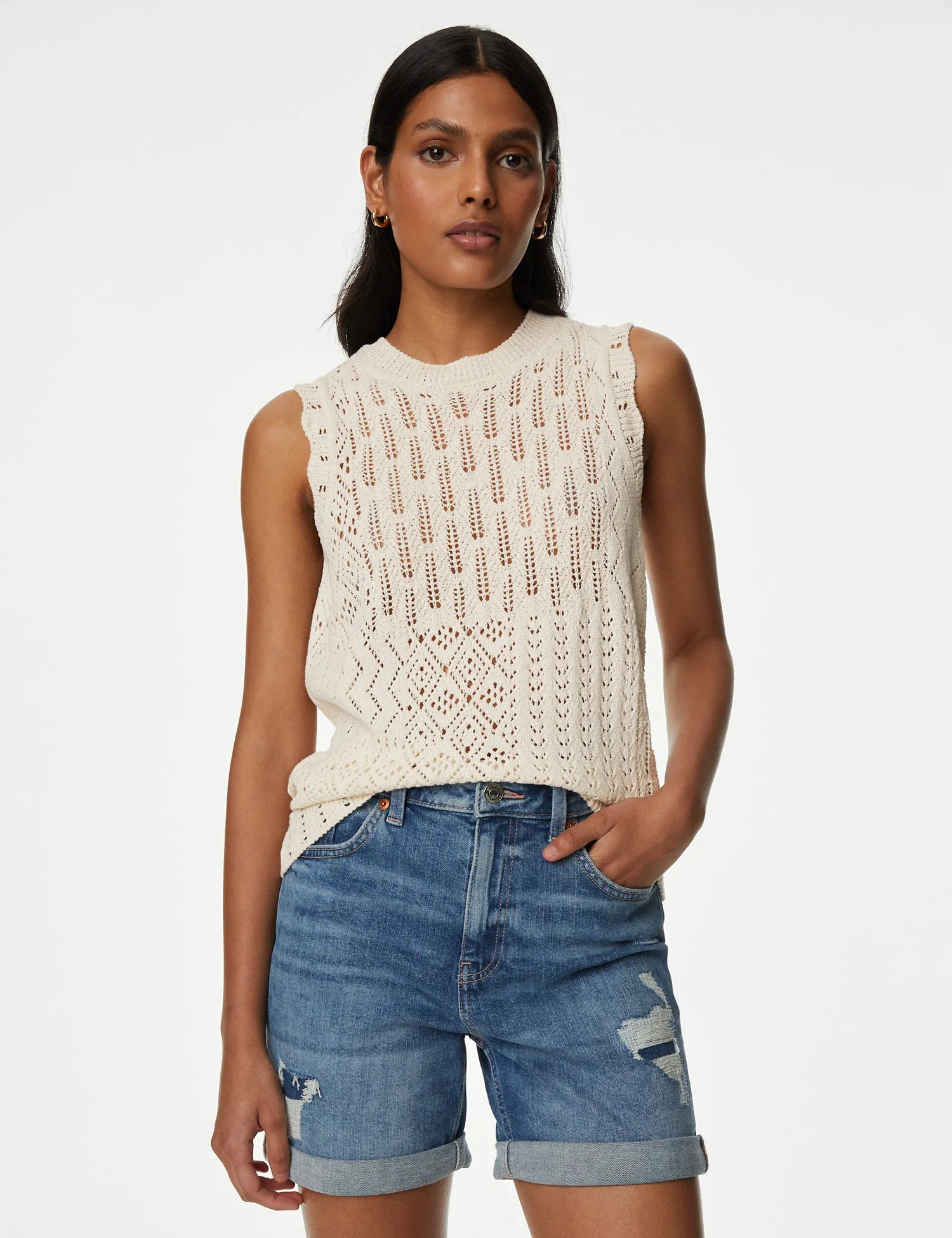Cotton Rich Textured Knitted Vest
