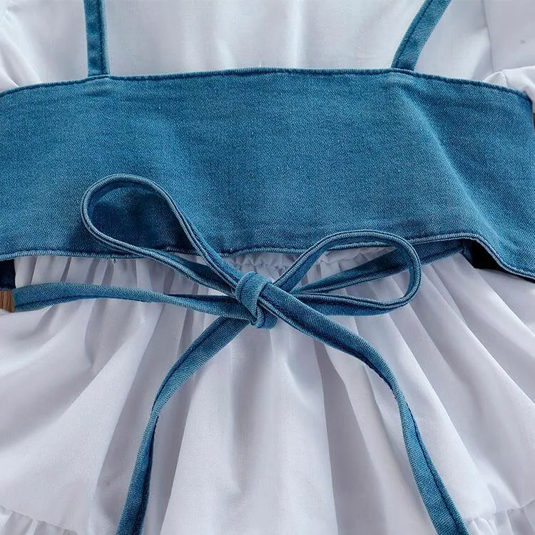 Denim Vest White Toddler Dress