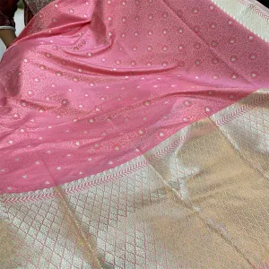 Exquisite Baby Pink Pure Katan Silk Banarasi Saree