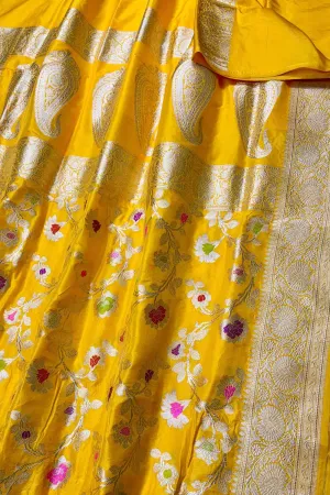 Exquisite Yellow Banarasi Silk Meenakari Saree
