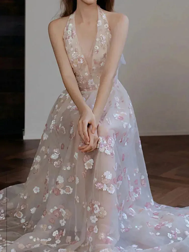 Fairy Style V-Neck Mesh Dress