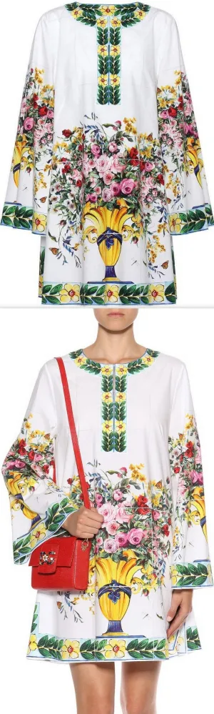 Floral & Vase Printed Short Kaftan Dress