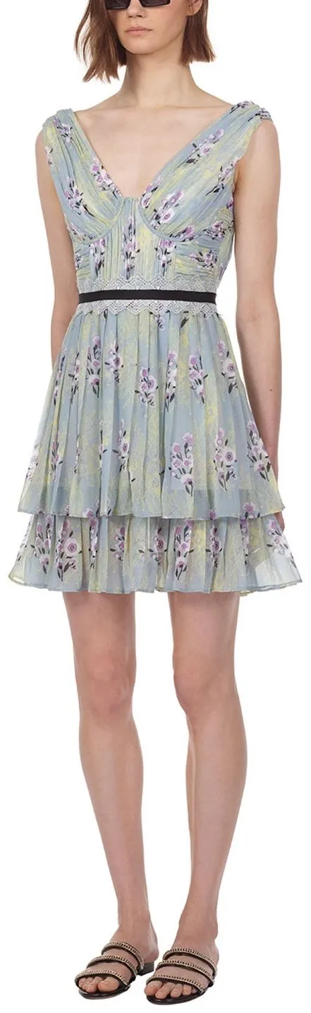 Floral Lace Printed Chiffon Dress