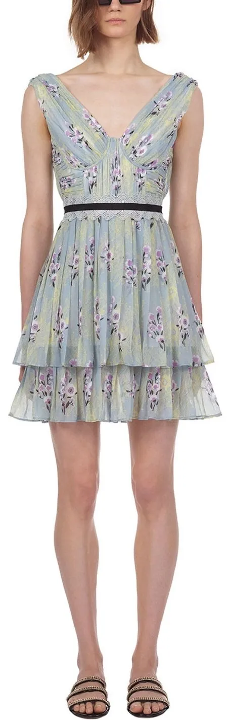Floral Lace Printed Chiffon Dress