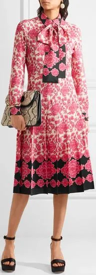 Floral-Printed Bow-Neck Dress