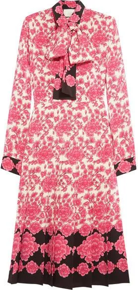 Floral-Printed Bow-Neck Dress