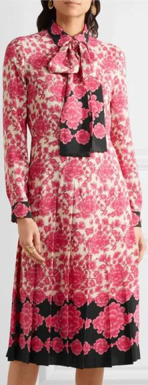 Floral-Printed Bow-Neck Dress
