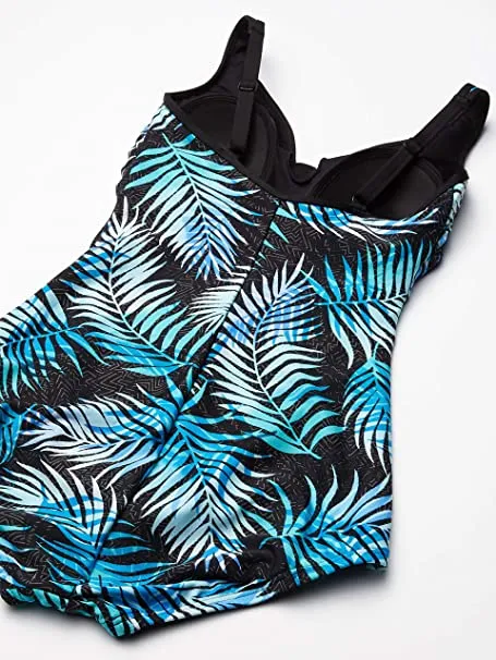 Gabar Chlorine Resistant Shirred Zip Front One Piece Swimsuit - Aqua Beauty - FINAL SALE