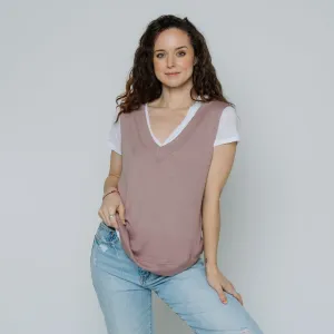 Gillian V-Neck Knit Vest (Dusty Pink)