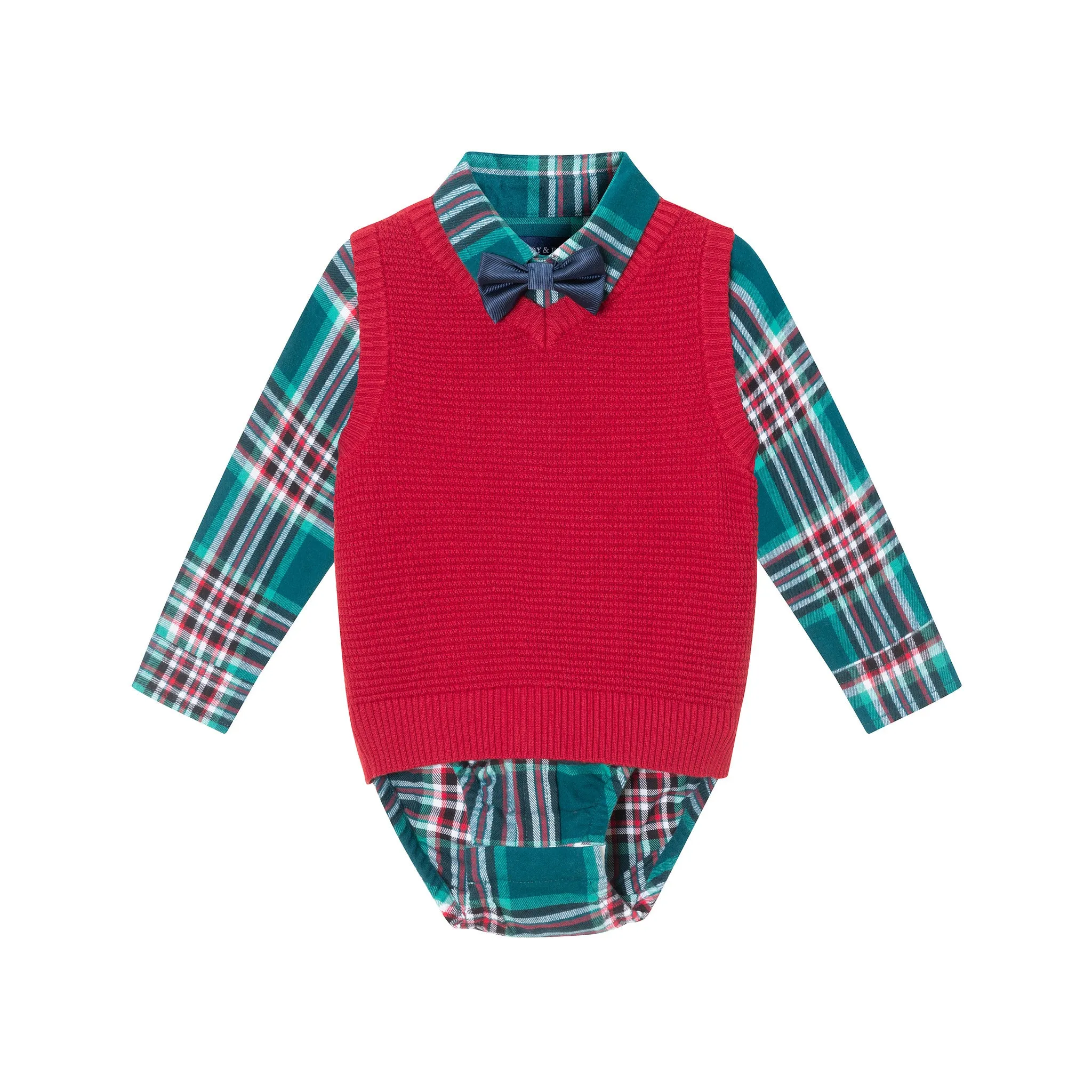 Infant 4-Piece Buttondown & Sweater Vest Set | Checkered Maroon