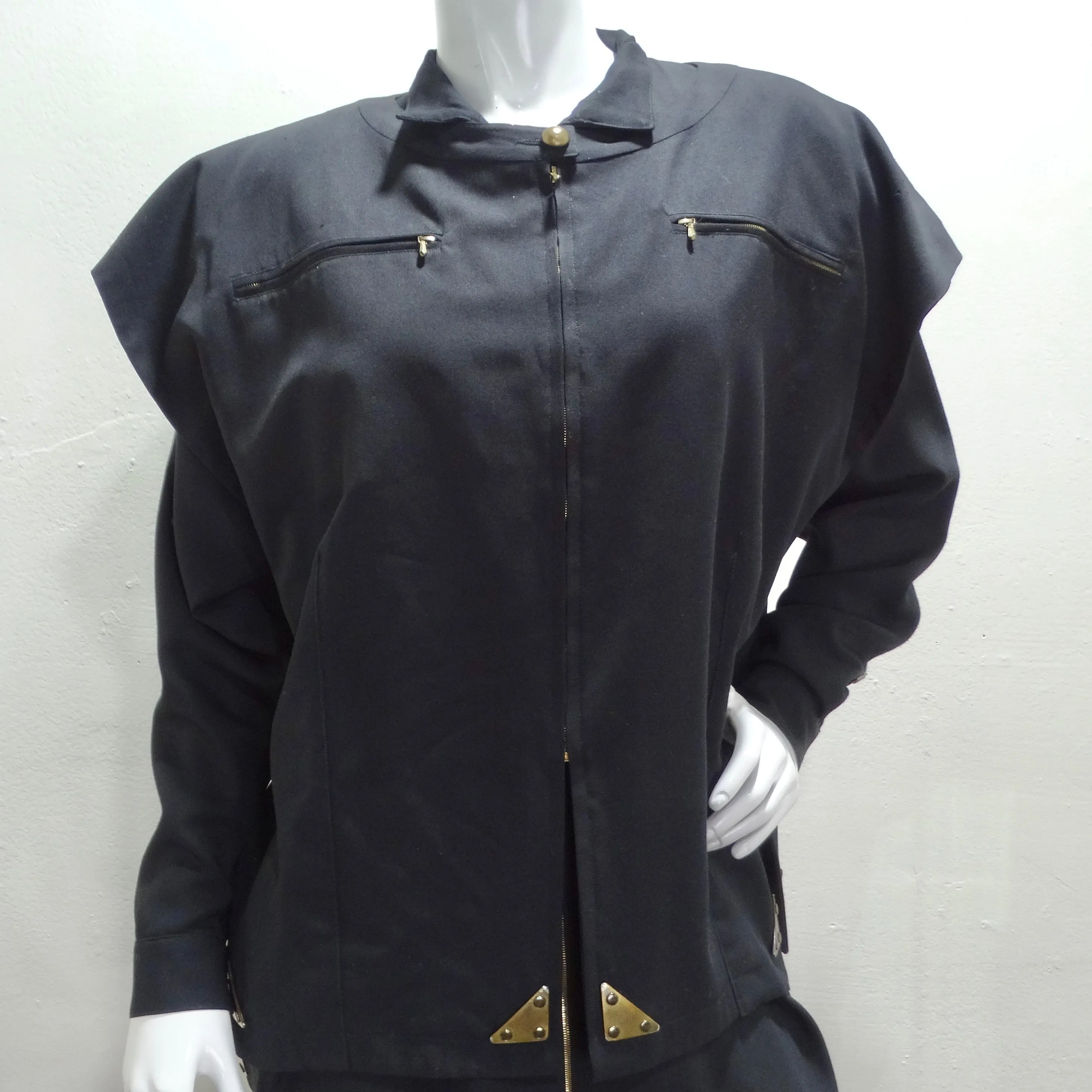 Jean Claude De Luca 1980s Black Utility Dress and Vest Set
