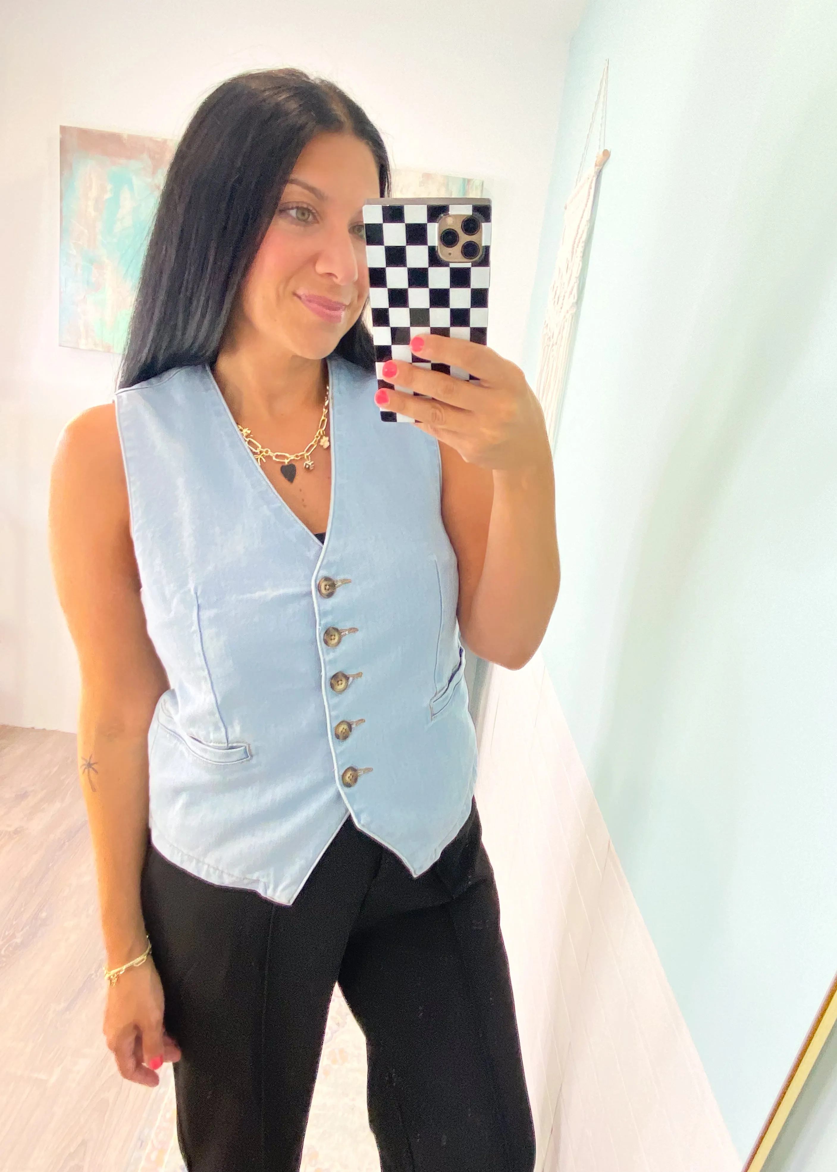 'Karter' Light Wash Stretch Denim Vest