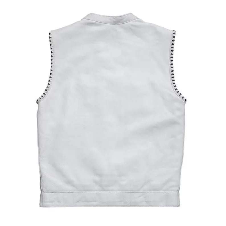 MC Leather Hunt Club White Paisley Bandana Custom Bishop Vest Biker Motorcycle,leather Men Vest