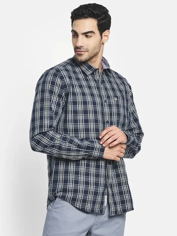 Men Blue Tartan Checks Checked Casual Shirt