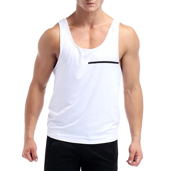 Mens Quick-drying Line Printed Slim Fit Vest Fitness Training Sport Tank Tops