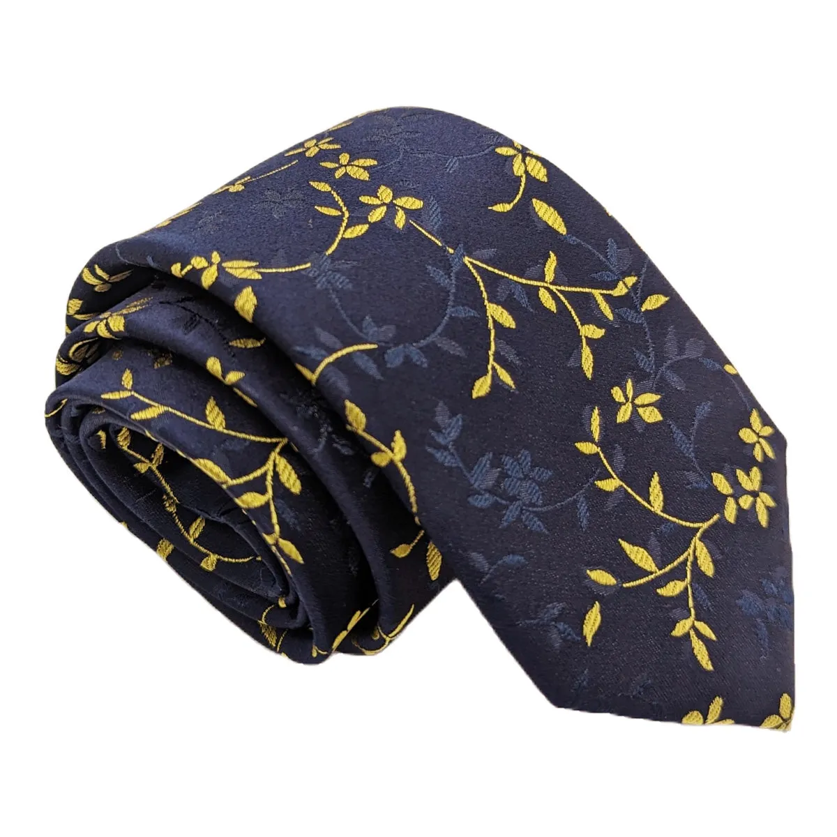 Navy & Yellow Floral Silk Wedding Swatch