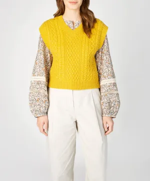 Pansy V-Neck Aran Vest Sunflower