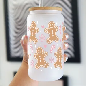 Pink Gingerbread, Peppermint,   Snowflake Cup with Pink Lid & Pink Straw