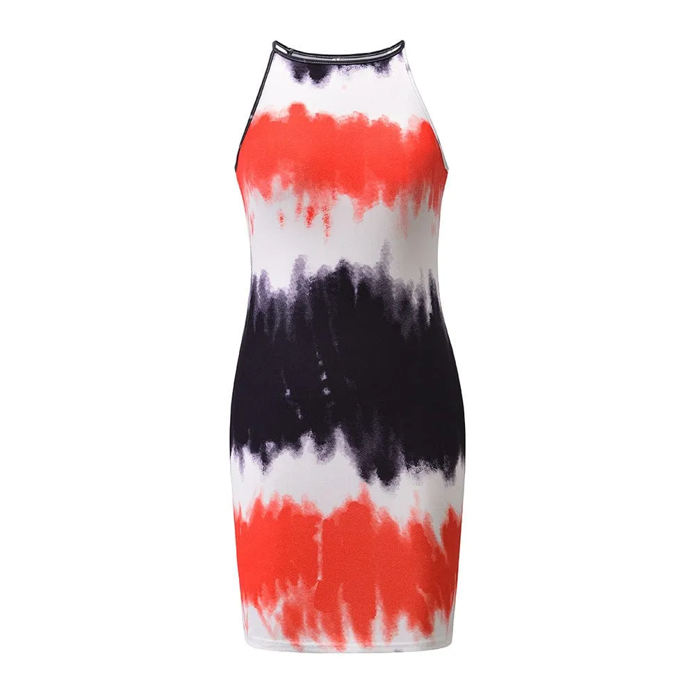 Plus Size Female Slim Temperament Dress Sexy Sleeveless Tie-dye Vest Skirt