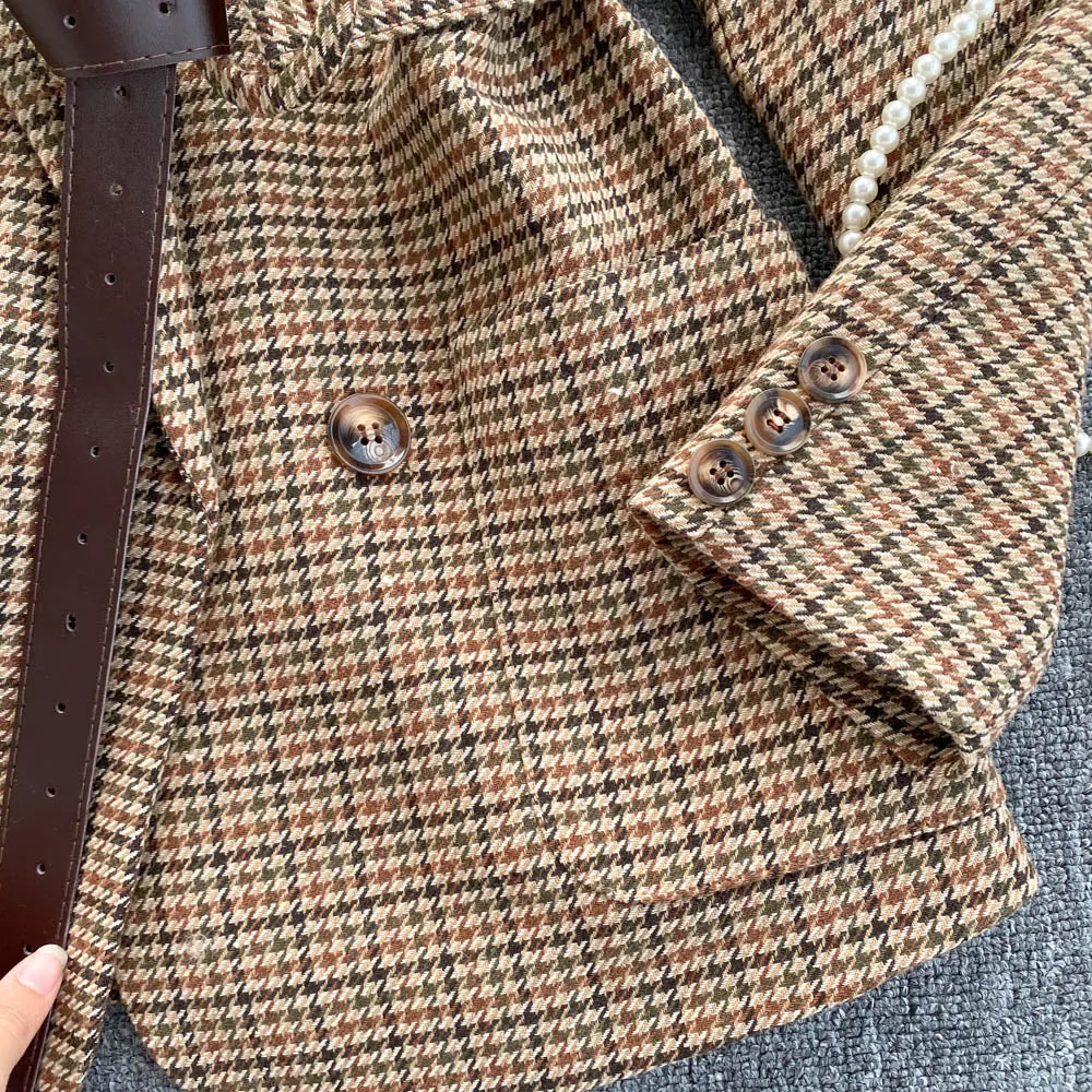 Polyester breasted Plaid Blazer