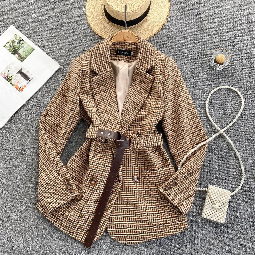 Polyester breasted Plaid Blazer