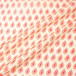 Red Ikat Printed Ivory Silk Gazar