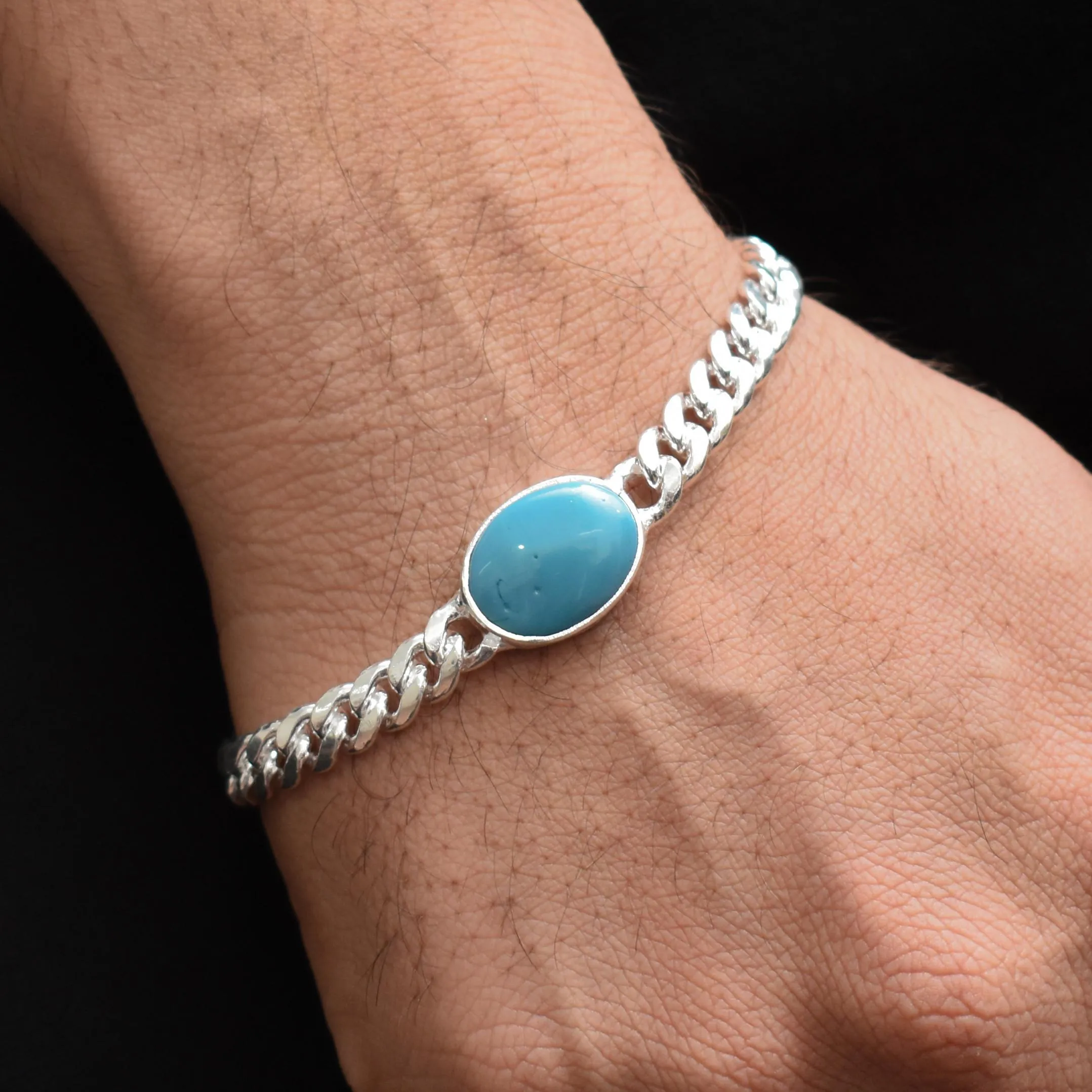 Silver Fashionable Blue Gemstone Boys Bracelets