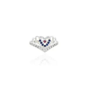 Silver Prince Crown Blue Gems Ring