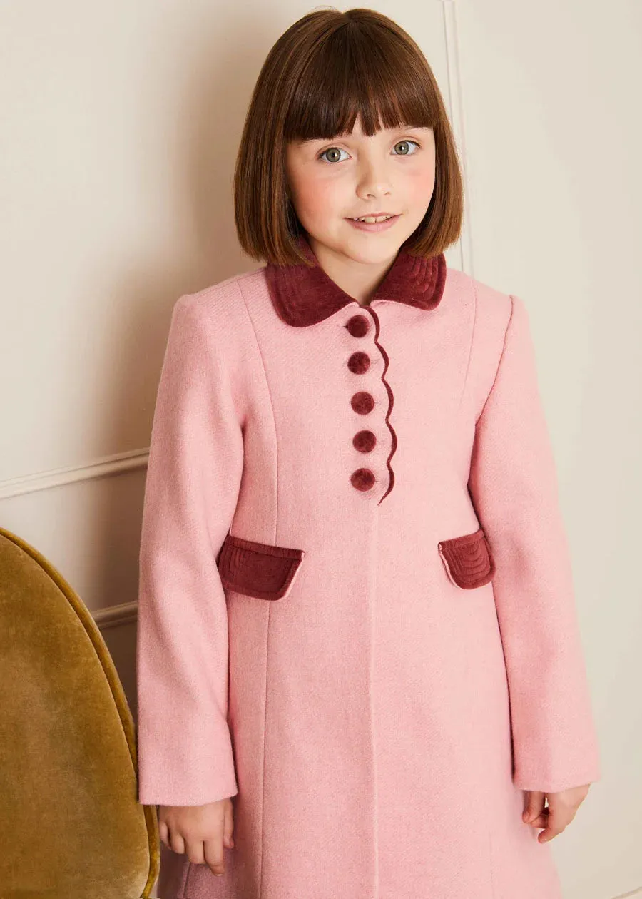 Single Breasted Scallop Detail Coat in Pink (2-10yrs)