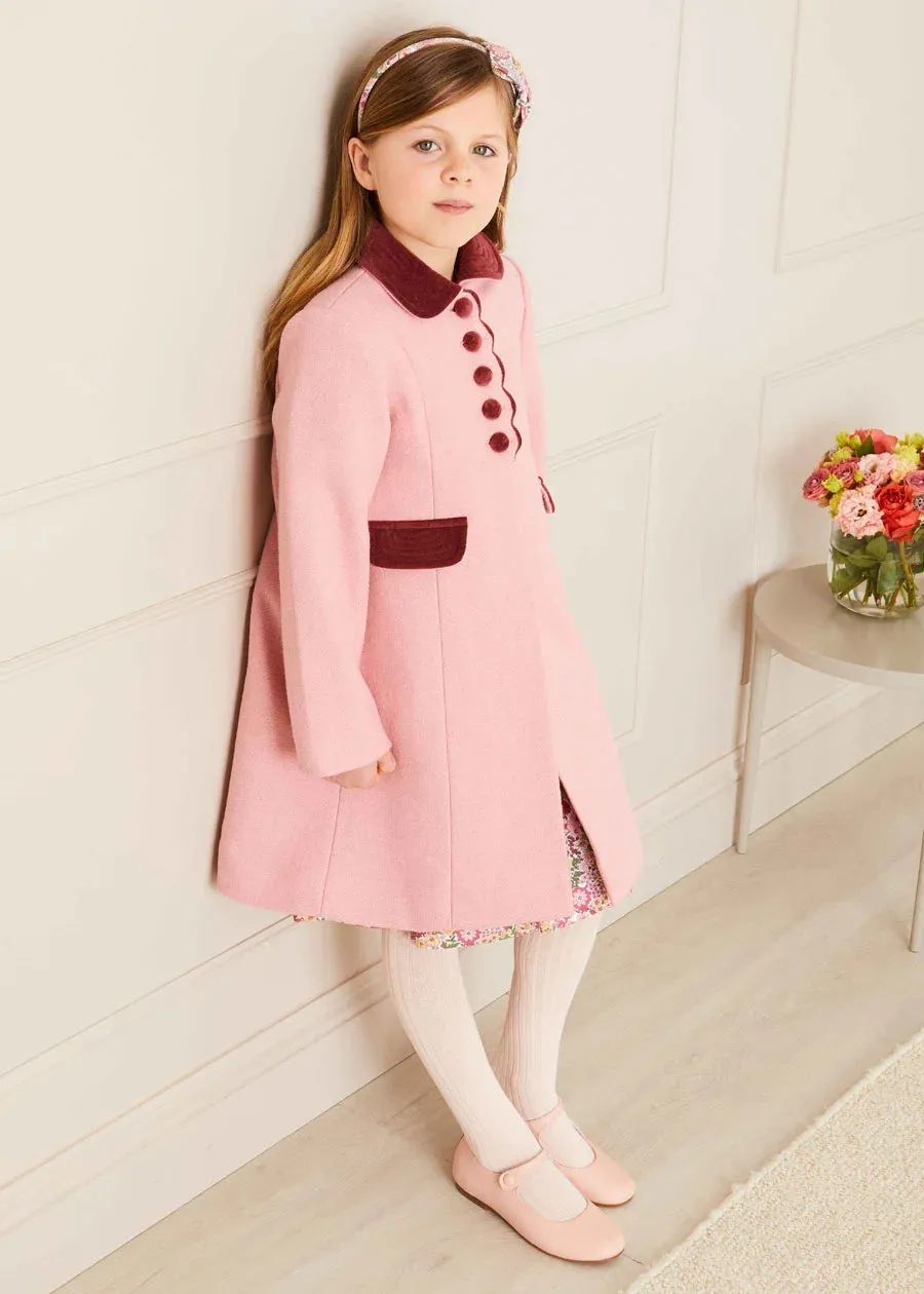 Single Breasted Scallop Detail Coat in Pink (2-10yrs)