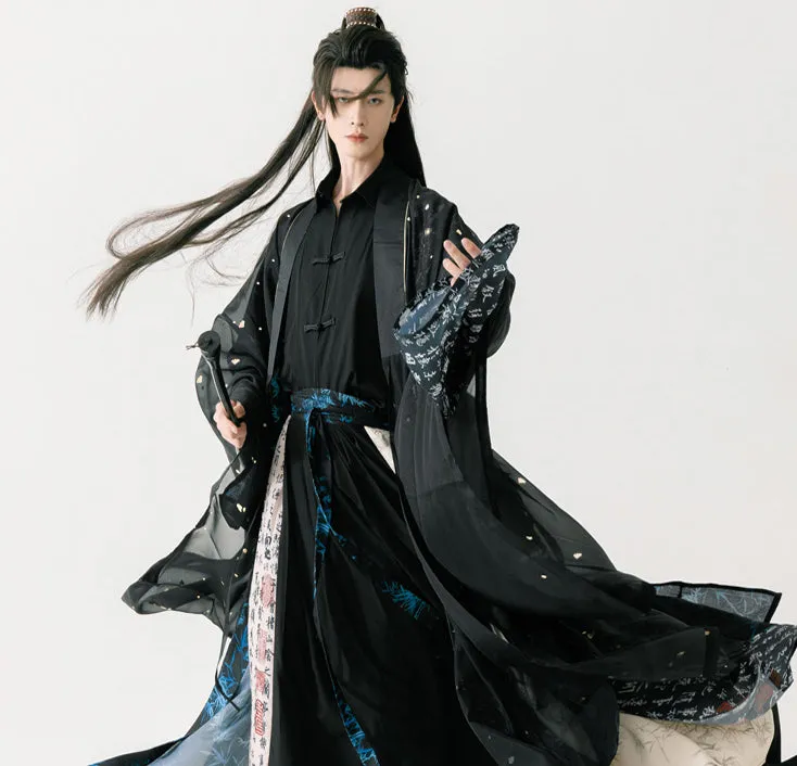 Song Dynasty | Calligraphy Hanfu Men's Cloak Large Sleeve Shirt Black Suit