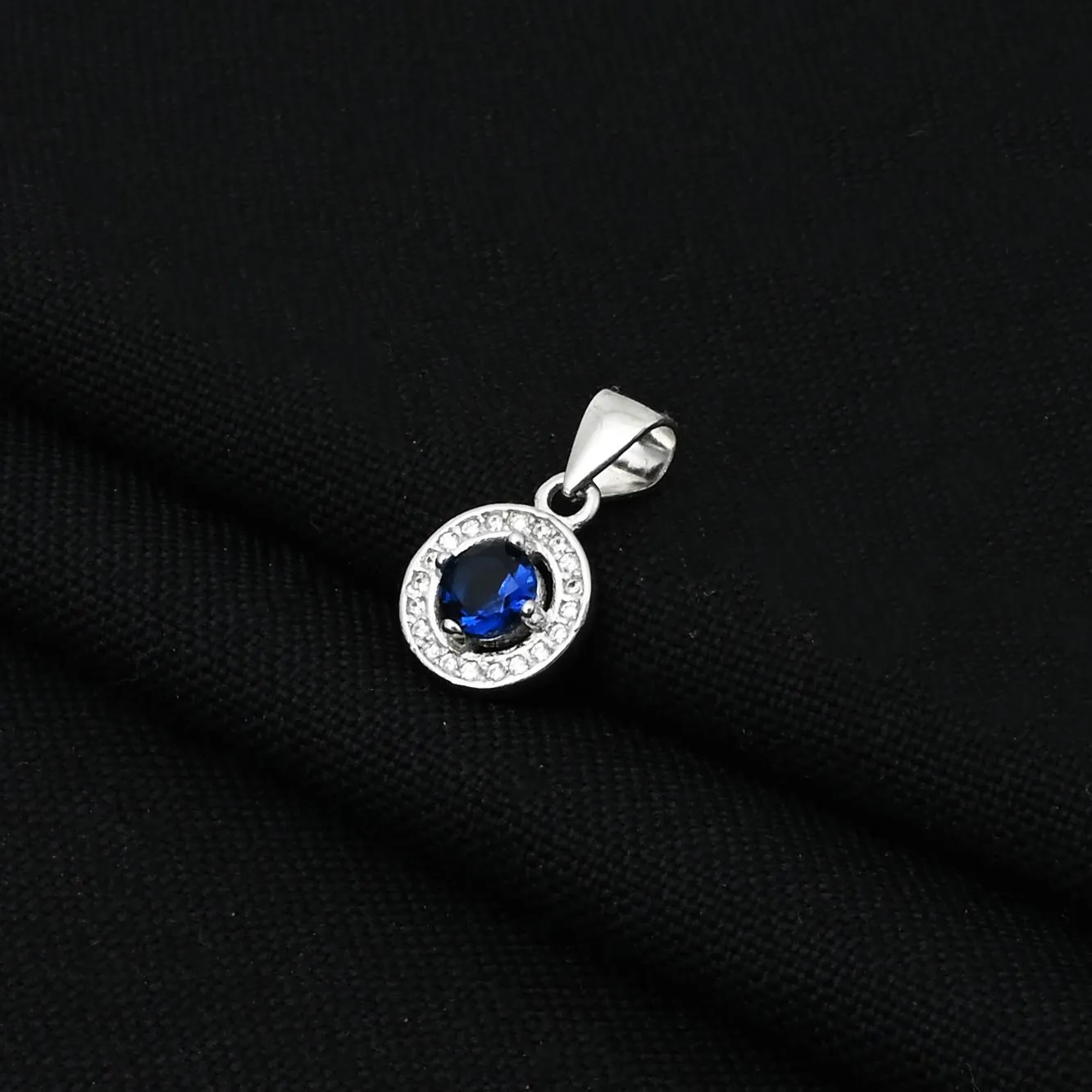 Sterling Silver Round Blue Stone Pendant for Girls