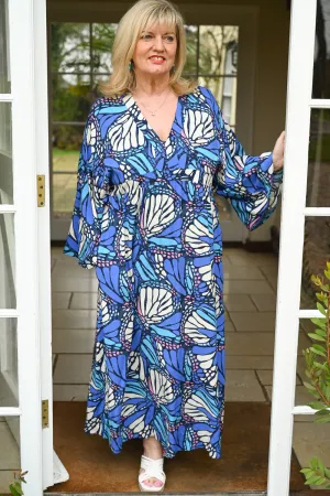 Stylised Butterfly Maxi Dress | Blue