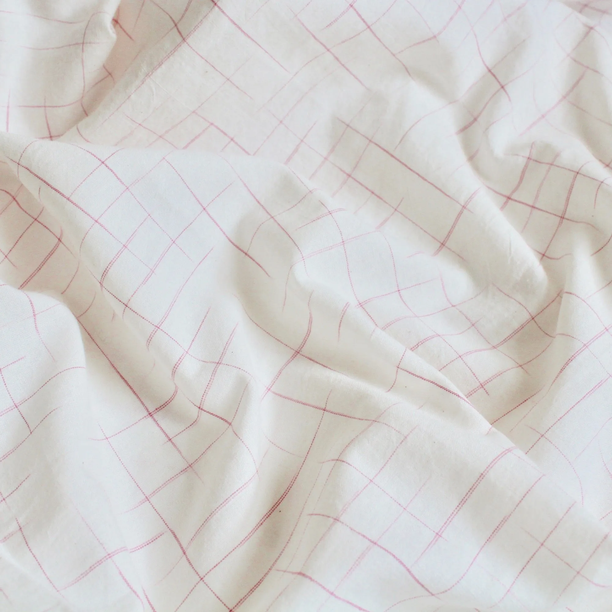 Swatch — Disappearing Check Handloom Cotton - Pink on Ivory