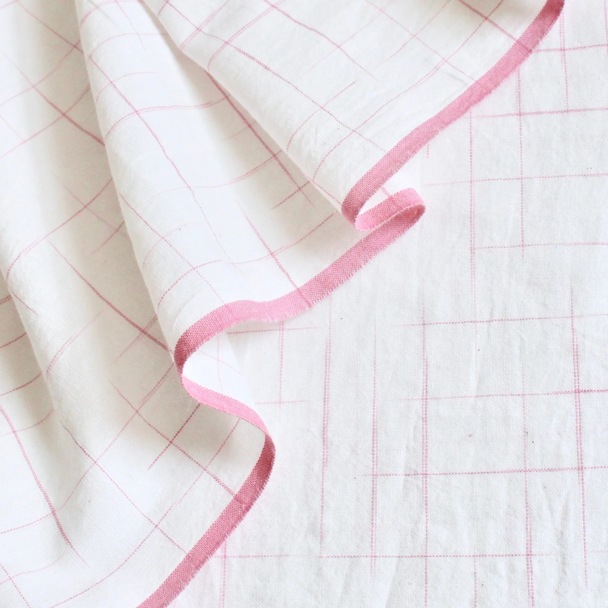 Swatch — Disappearing Check Handloom Cotton - Pink on Ivory