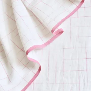 Swatch — Disappearing Check Handloom Cotton - Pink on Ivory