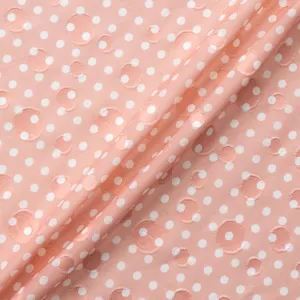 White Spotted Salmon Pink Cotton Voile Jacquard